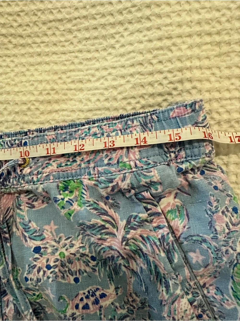 Lilly Pulitzer Taron Pants Women’s Large 100% Linen Blue Tropical Beach Print